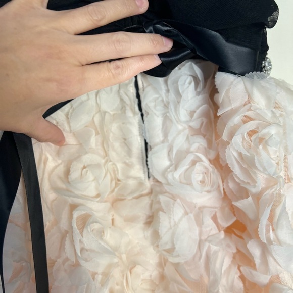 qep Kids Girl Applique Dress 11 Gown Black Cream Rosette Embellished Rhinestone - Picture 10 of 15